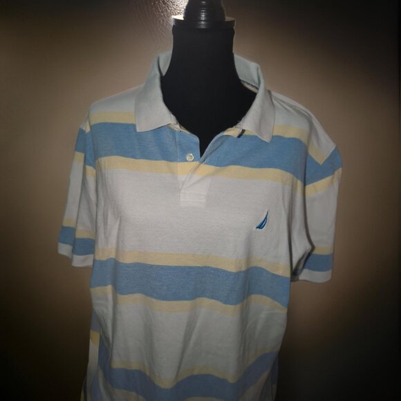 Polo Nautica Vintage Sky Blue and Yellow Striped Men's Casual Size XL - Picture 2 of 4